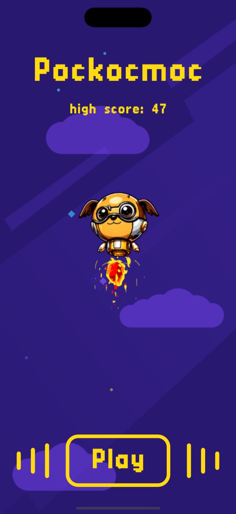 Pockocmoc menu screen with Pocko, Play, Leaderboard, and a high score.